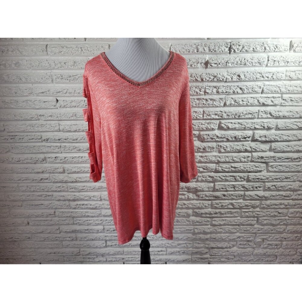 Terra Sky Women Top 1X Plus Tunic Cut Out Sleeves Pink Studded PIN68E